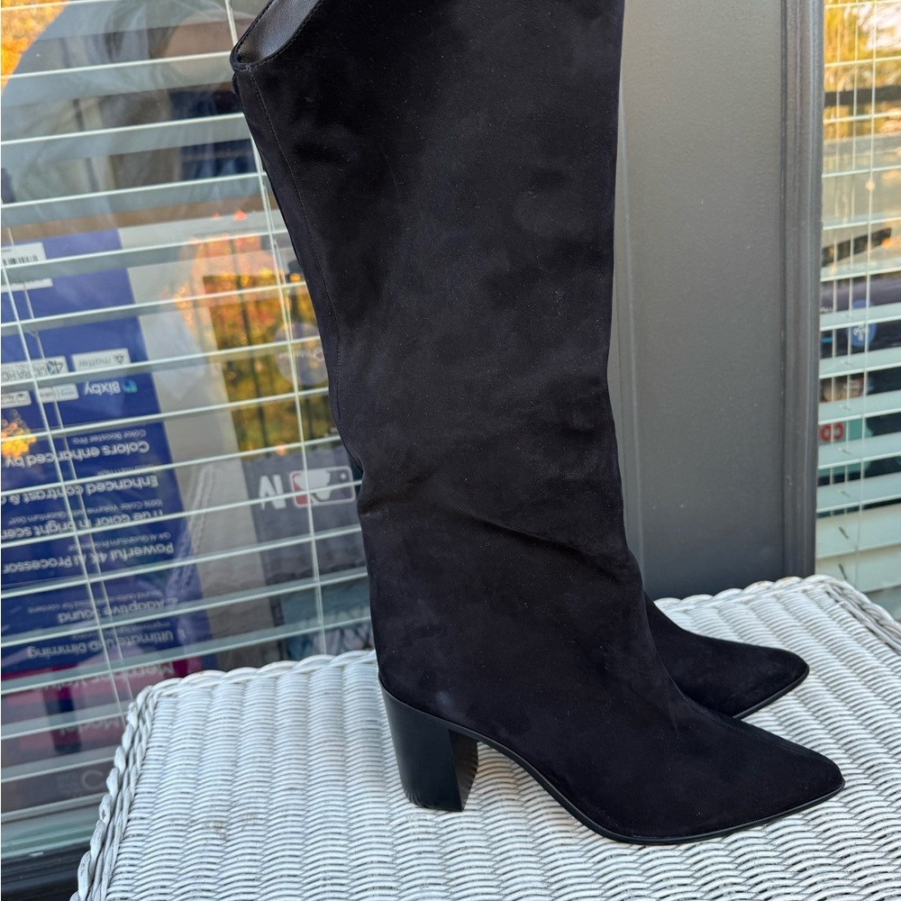 SCHUTZ Black Suede Heeled Boots, unworn, size 9